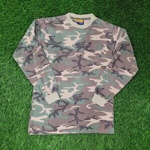 Vintage Sasquatch Woodland Camo Shirt S/M 20x28 Pocket Tee